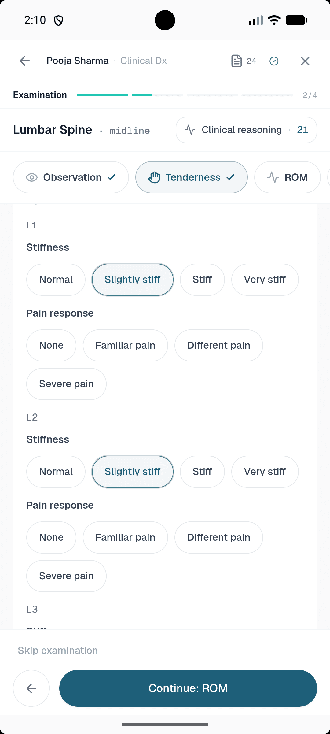 Healui mobile tenderness tab