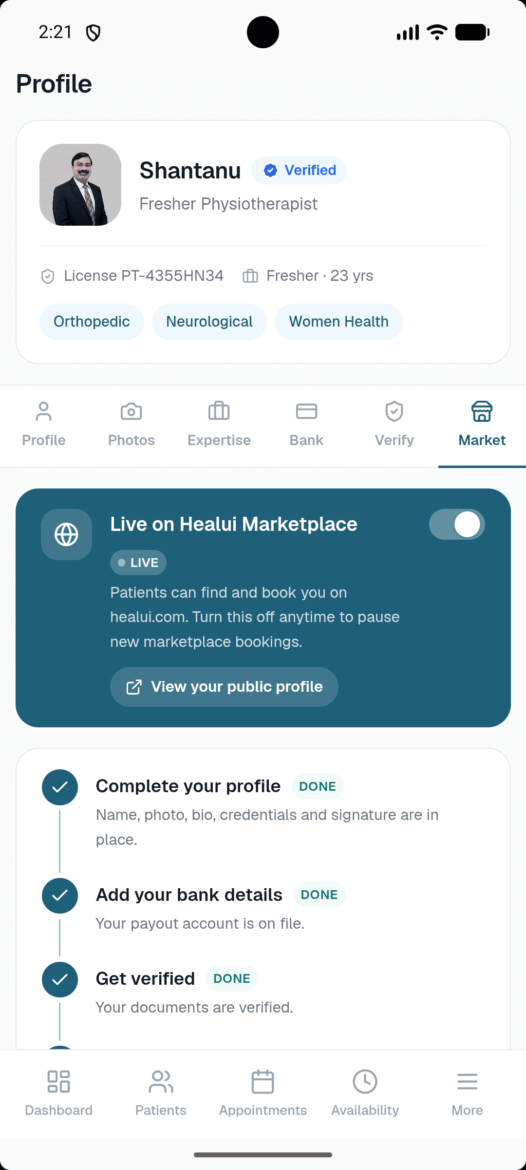 Healui mobile marketplace live toggle