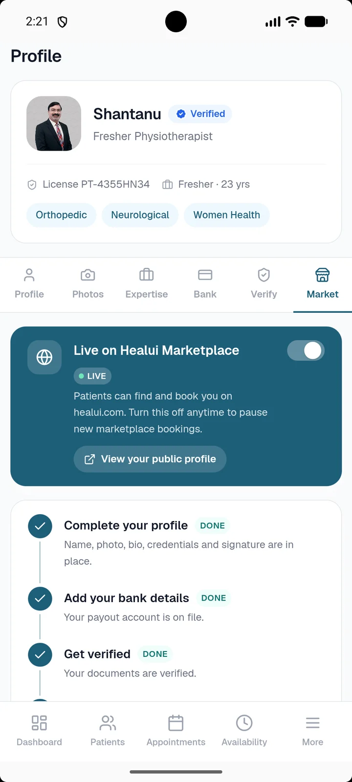 Marketplace profile going live on the phone
