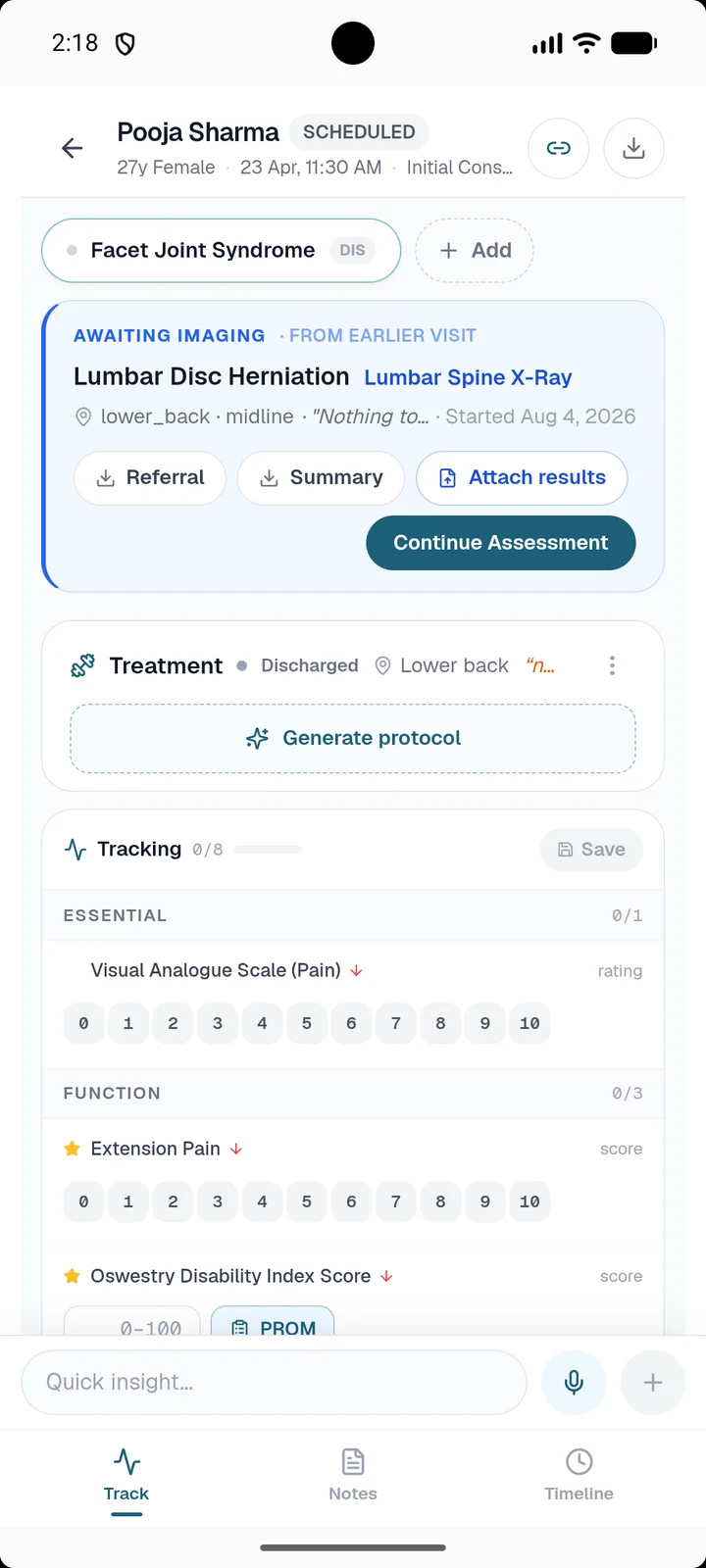 Outcome measures tracked visit by visit